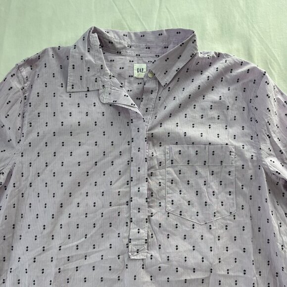 Gap Lavender Navy Blue Polka Dot Long Sleeve 1/4 Button Casual Shirt | Size M - Picture 3 of 5